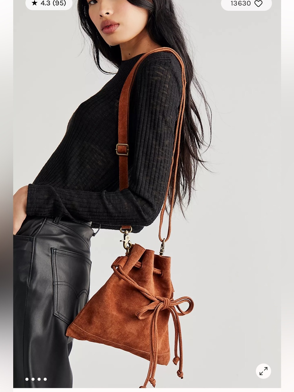 NWT Free People Billie Suede Drawstring Bucket Crossbody Bag Brown OS